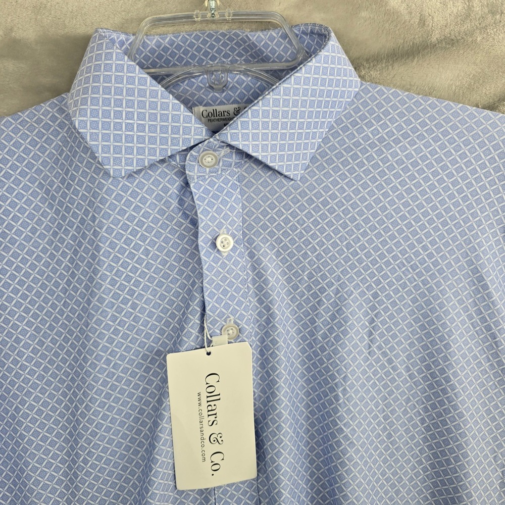 Collars & Co Mens Medium Featherweight Dress‎ Collar Polo Shirt Blue Diamond NEW